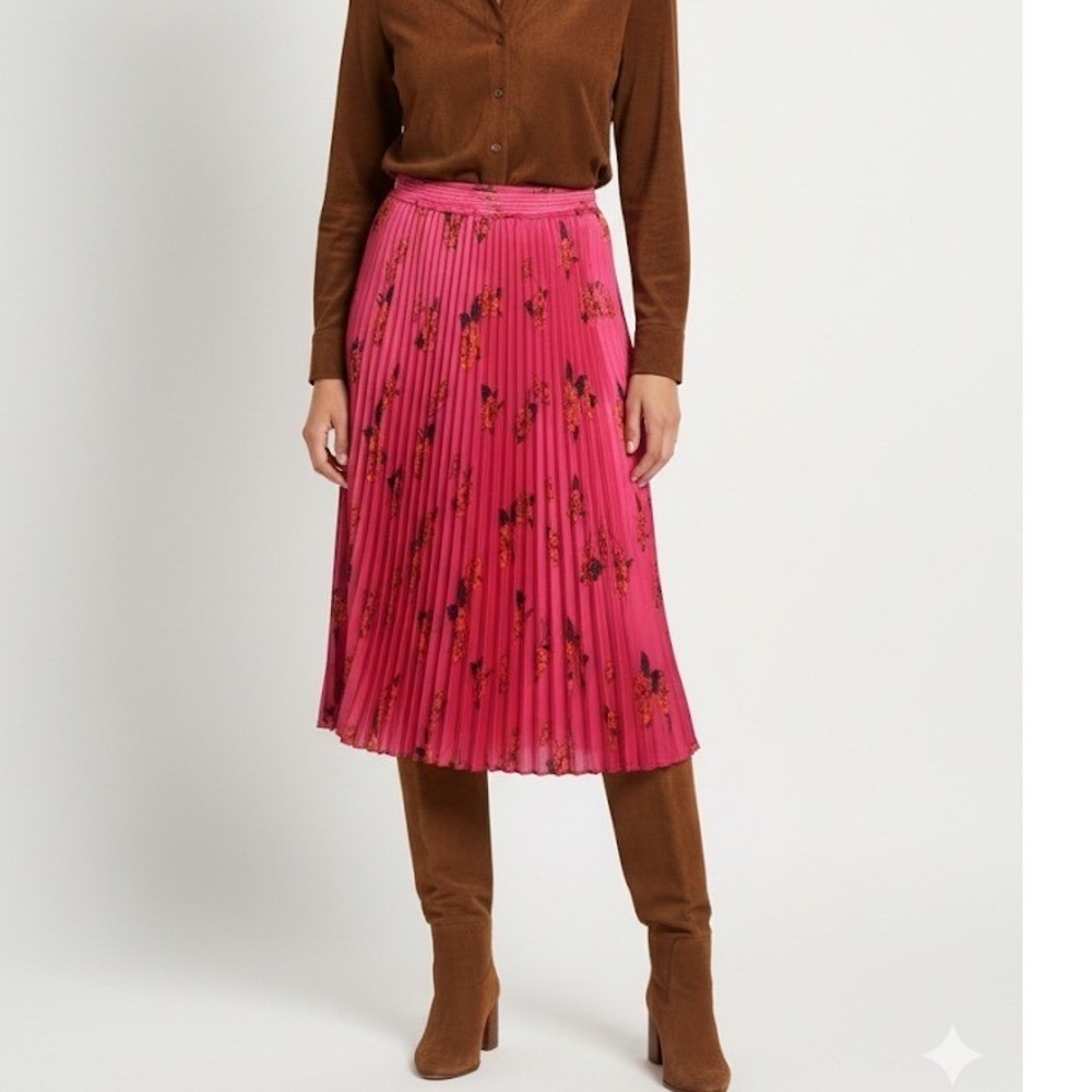 Banana Republic Pleated‎ Floral Midi Skirt Women's XL Pink Orange Black